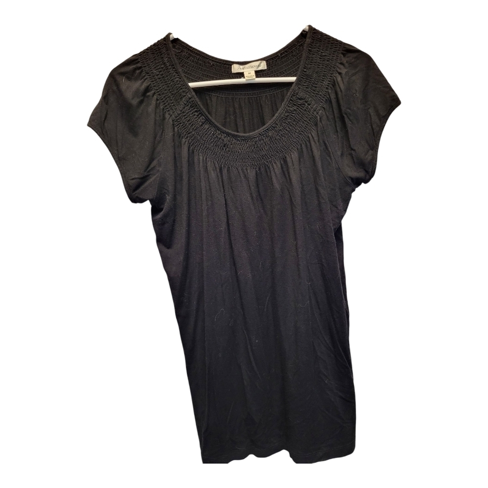 JohnPaulRichard Black Pleated Blouse with Cap Sleeves - Size M